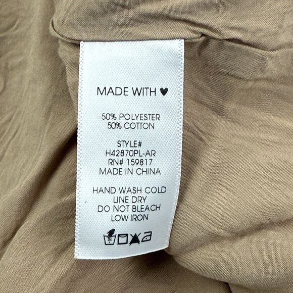 Arula Polka Dot Babydoll Mini Dress Size A 1X Tan Chiffon Long Sleeve - Picture 8 of 10